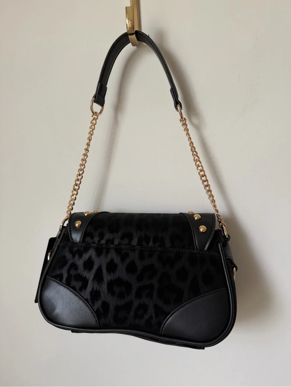 Viral baby phat Black leopard gold Studded Shoulder Bag